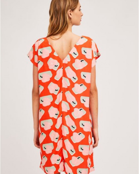 Γυναικεια Φορεματα - Φόρεμα πορτοκαλί εμπριμέ  Φορέματα